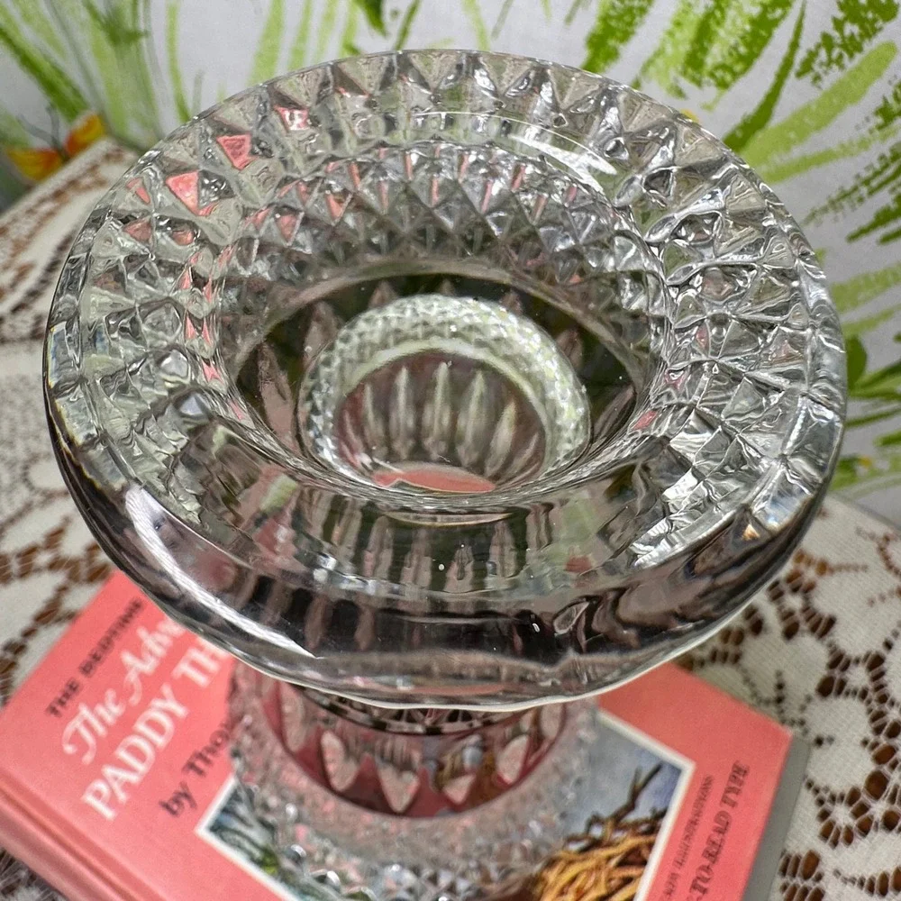 Enesco Lead Crystal Vase Diamond Point Ruby Flashing Pressed Vintage Glass